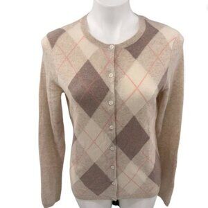 Lands' End 100% Cashmere Argyle Button Cardigan Sweater Size S (6-8)